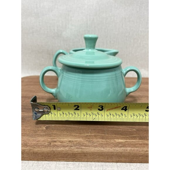 Homer Laughlin Fiesta Sea Mist Mint Green Sugar Bowl w Lid Creamer Set USA - Picture 4 of 7